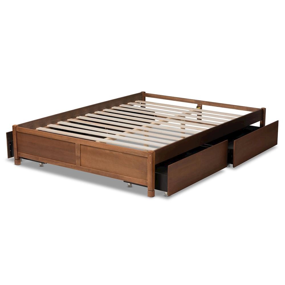 Walnut Brown Finished Wood King Size 4-Drawer Platform Storage Bed Frame. Picture 18