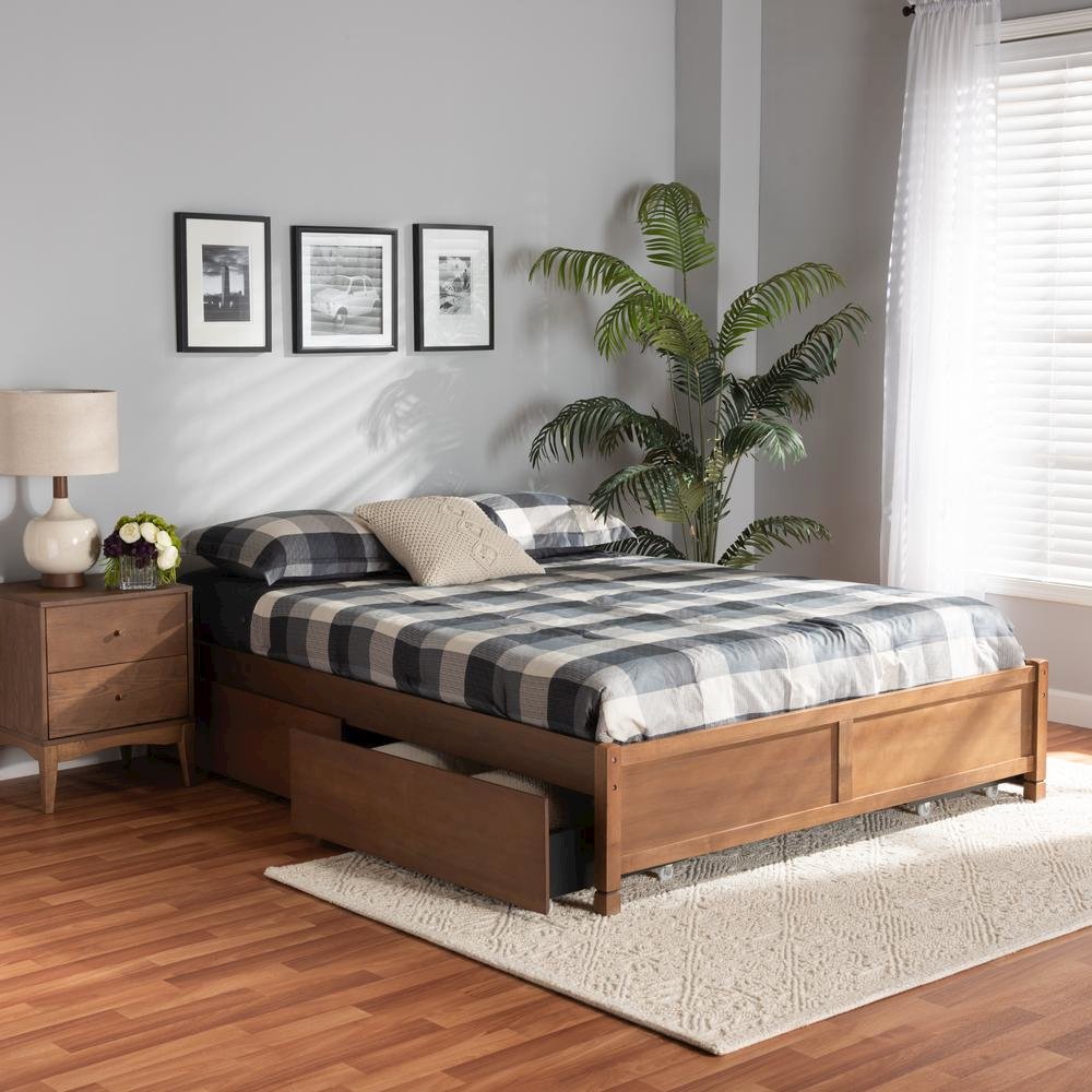 Walnut Brown Finished Wood King Size 4-Drawer Platform Storage Bed Frame. Picture 22