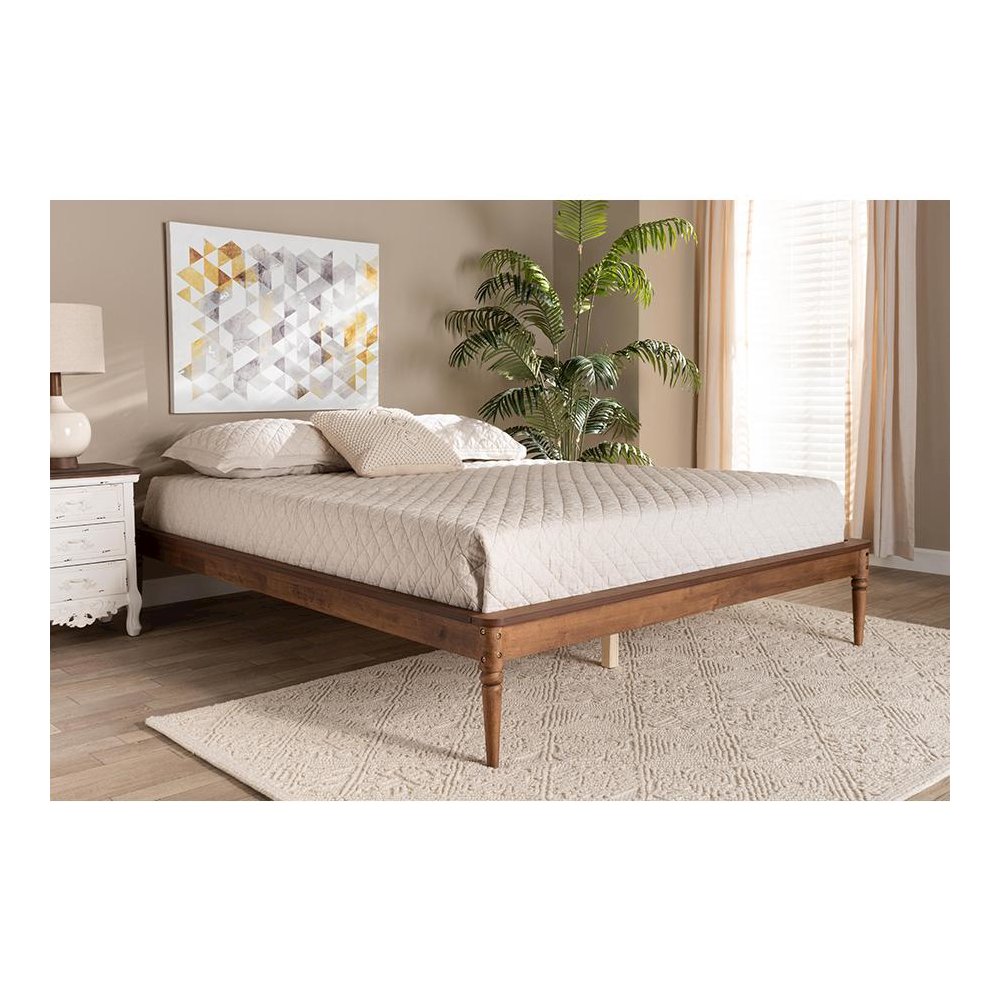 Tallis Classic and Traditional Walnut Brown Finished Wood Queen Size Bed Frame. Picture 21