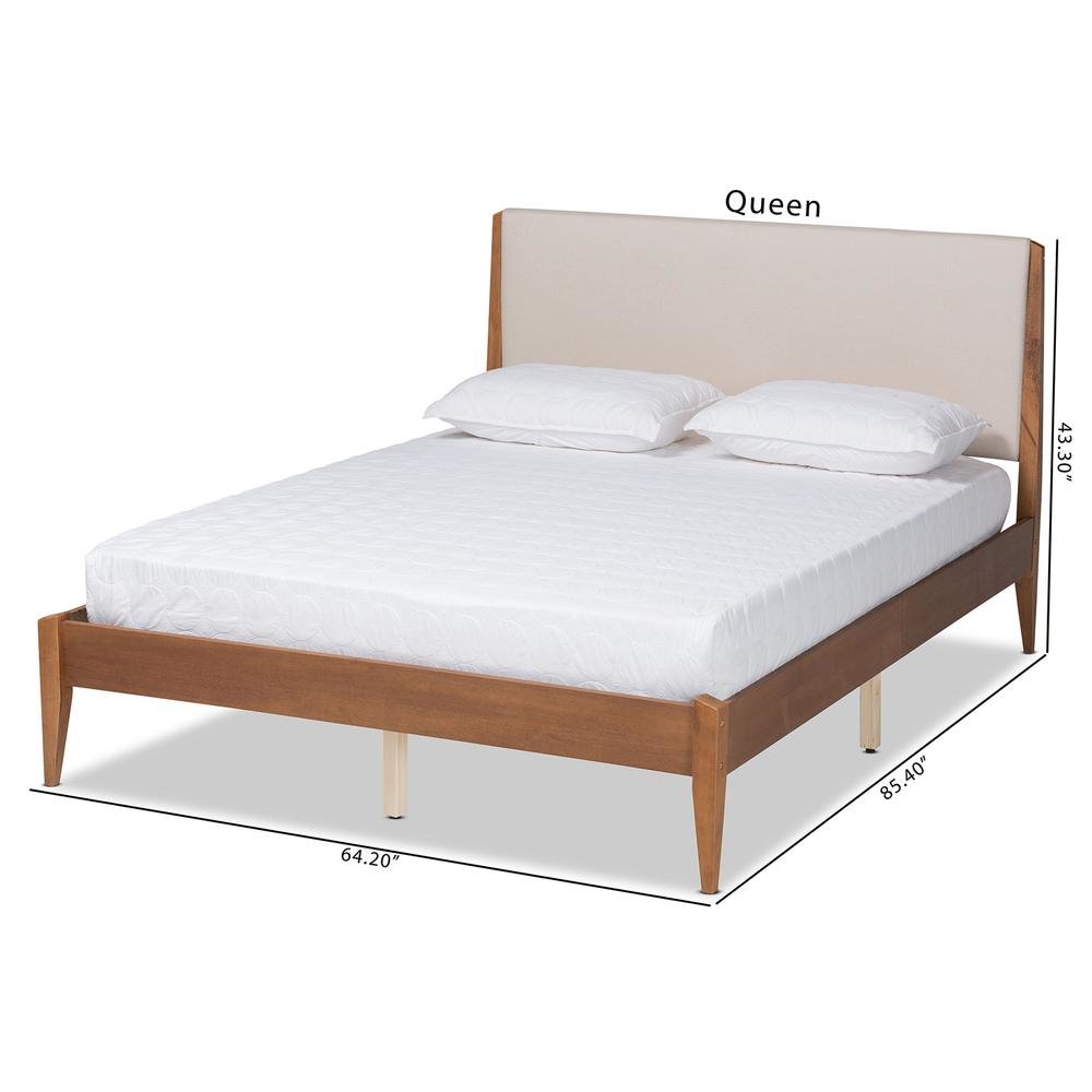 Beige Fabric Upholstered and Walnut Brown Finished Wood King Size Platform Bed. Picture 21