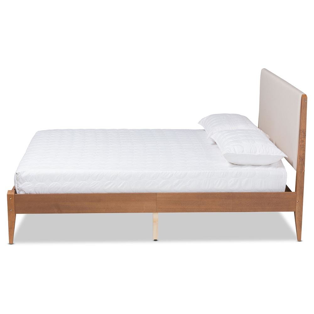 Beige Fabric Upholstered and Walnut Brown Finished Wood King Size Platform Bed. Picture 13