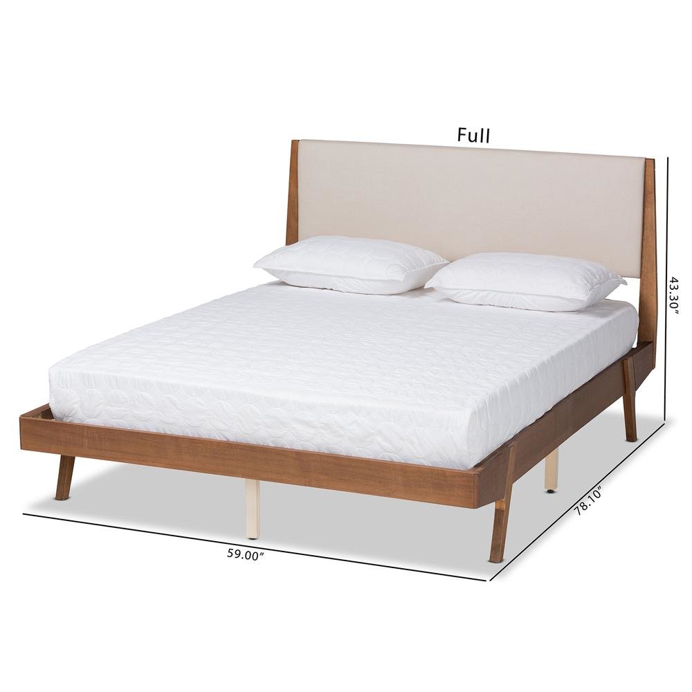 Beige Fabric Upholstered and Walnut Brown Finished Wood King Size Platform Bed. Picture 20