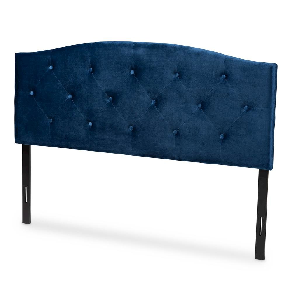 Navy Blue Velvet Fabric Upholstered King Size Headboard. Picture 9