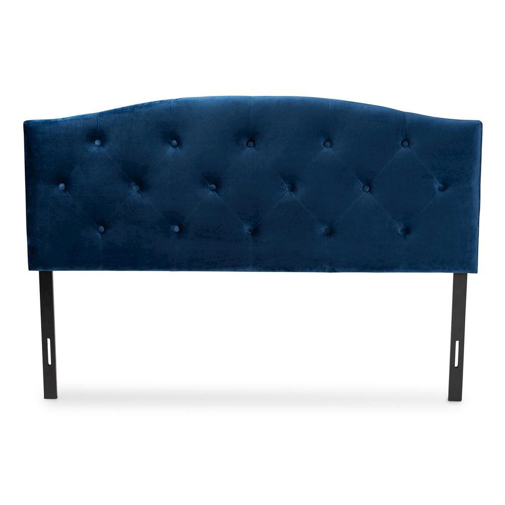 Navy Blue Velvet Fabric Upholstered King Size Headboard. Picture 10