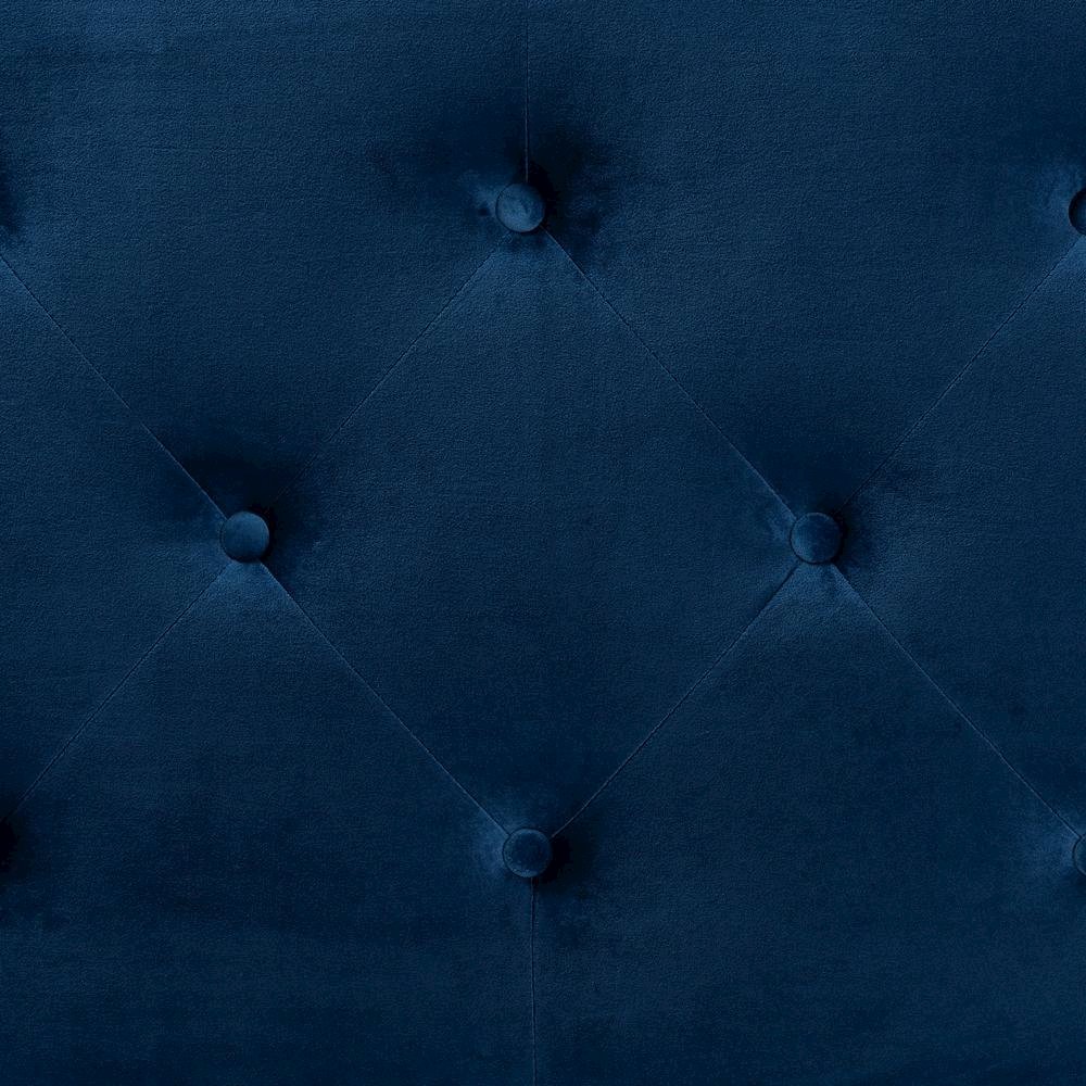 Navy Blue Velvet Fabric Upholstered King Size Headboard. Picture 11