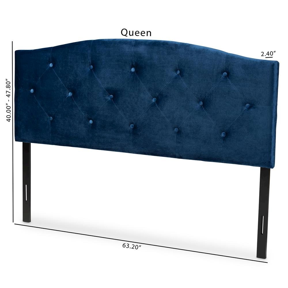 Navy Blue Velvet Fabric Upholstered King Size Headboard. Picture 15