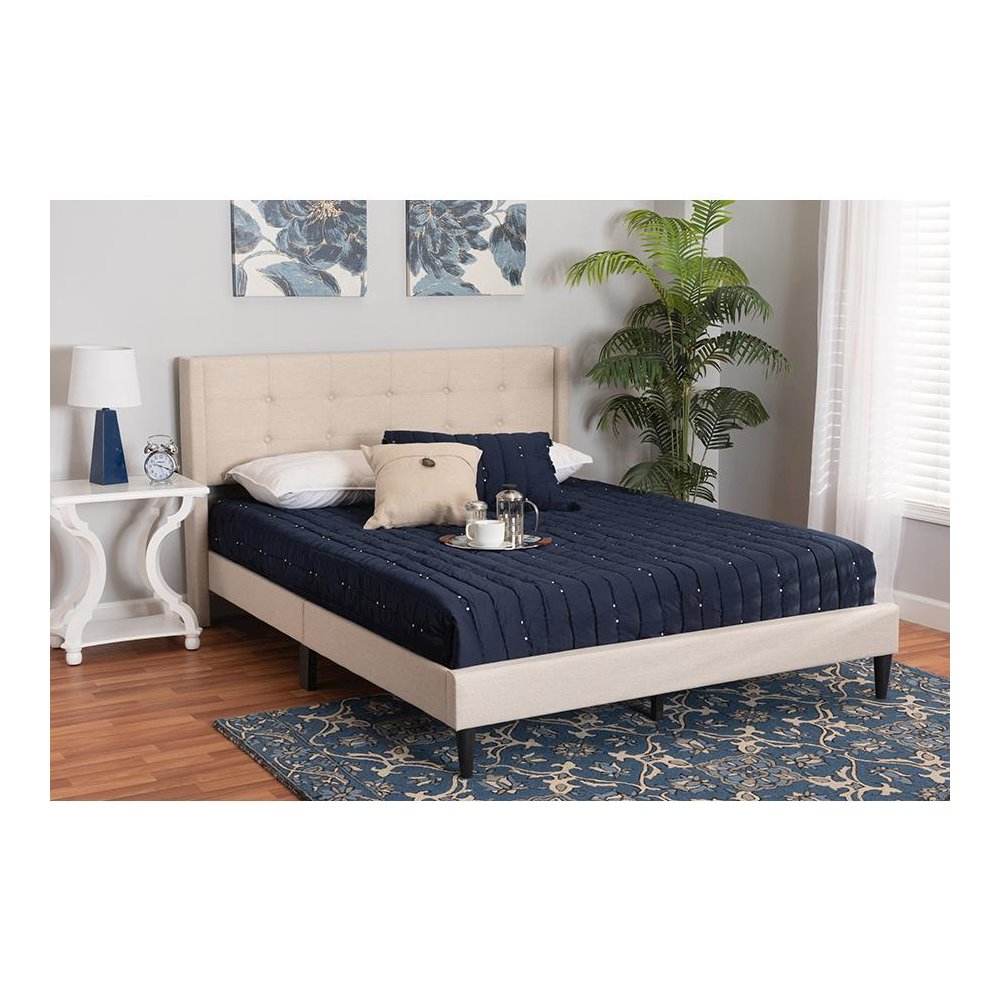 Transitional Beige Fabric Upholstered Queen Size Platform Bed. Picture 21