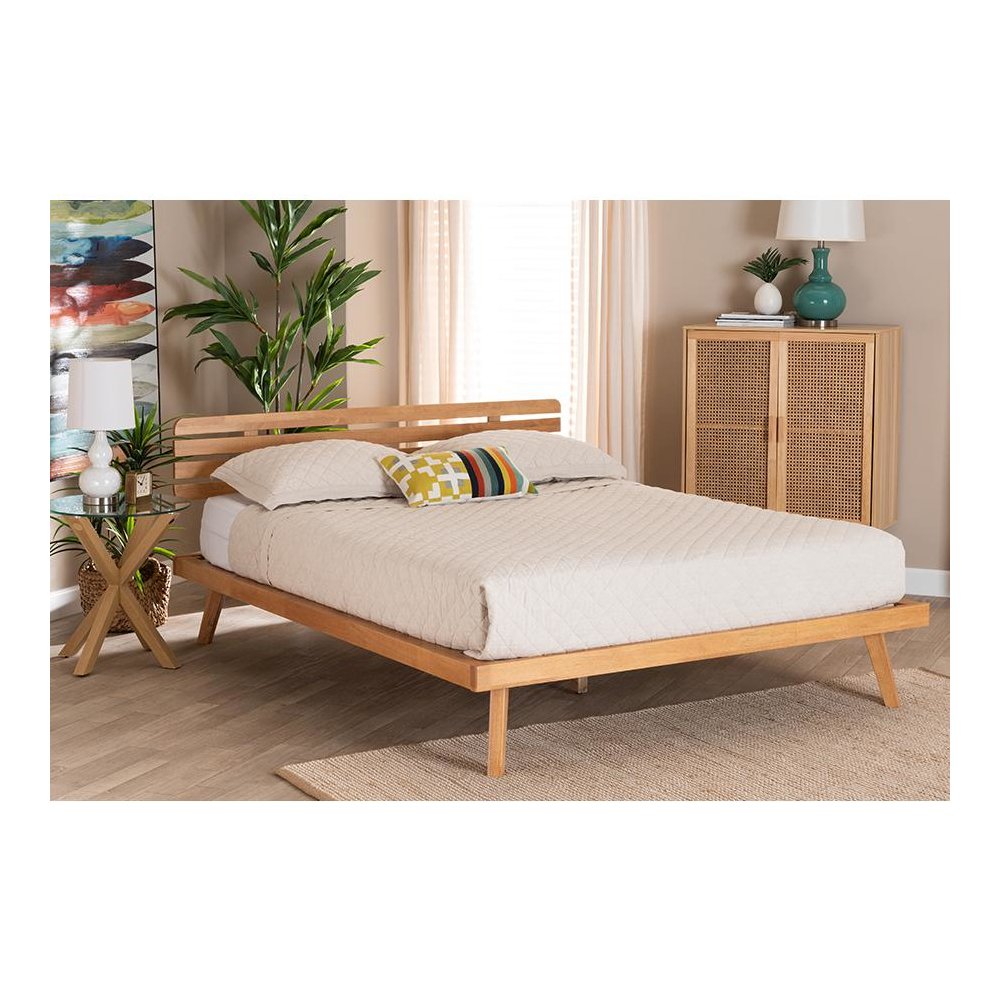 Joaquin Modern Japandi Rustic Brown Finished Wood Queen Size Platform Bed. Picture 21