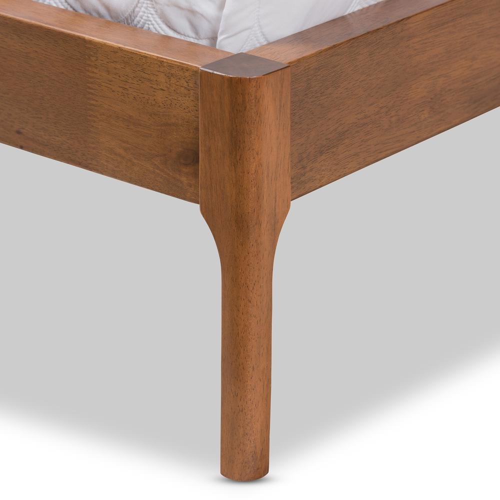 Brooklyn Mid-Century Modern Walnut Wood Beige Fabric King Size Platform Bed. Picture 16