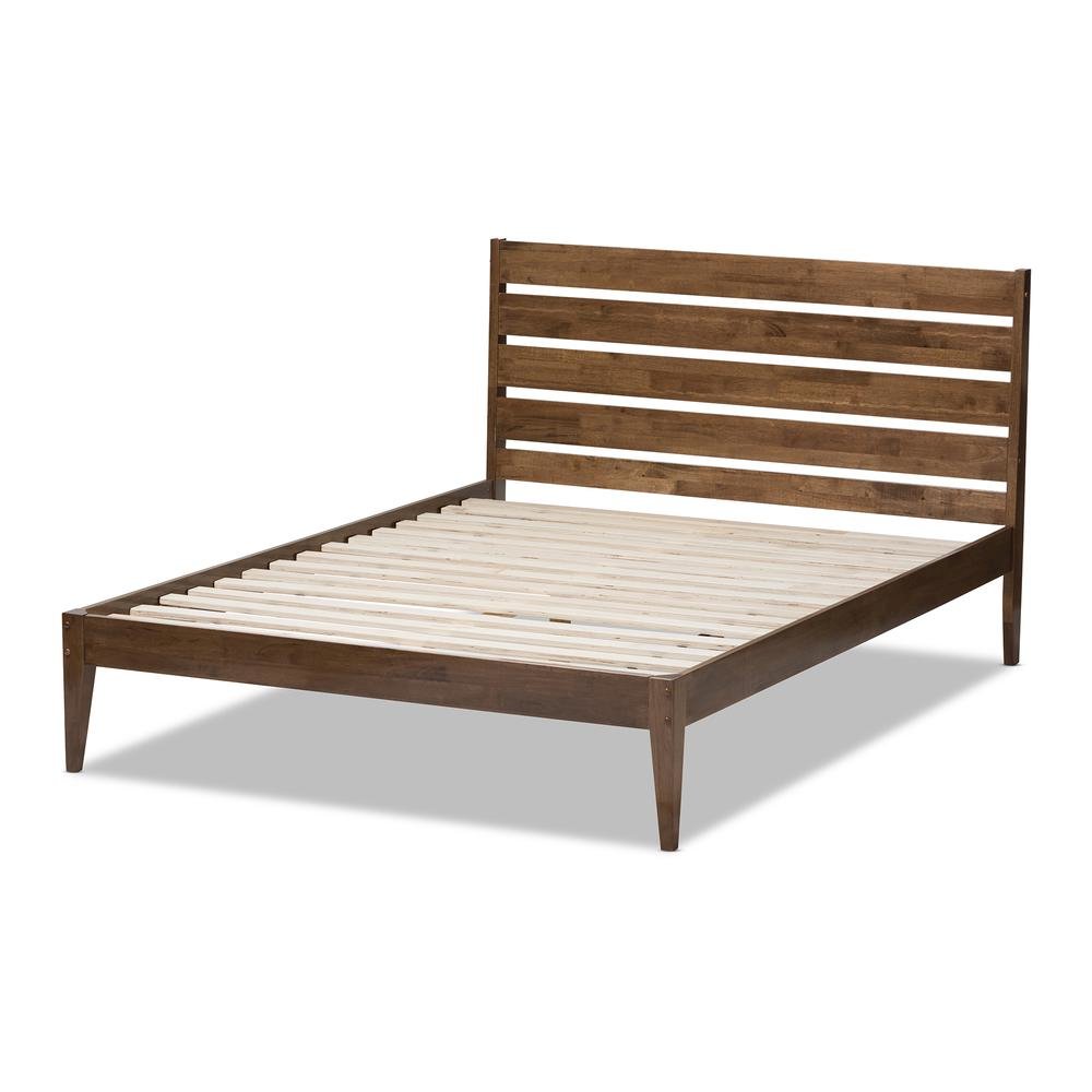 Solid Walnut Wood Slatted Headboard Style King Size Platform Bed. Picture 11
