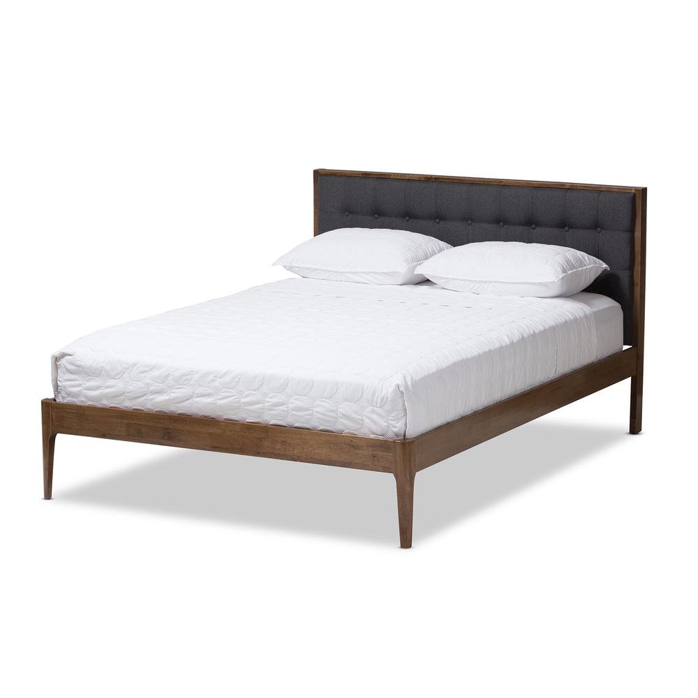 Grey Fabric Upholstered Button-Tufted King Size Platform Bed. Picture 9