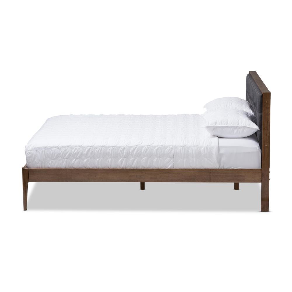 Grey Fabric Upholstered Button-Tufted King Size Platform Bed. Picture 10