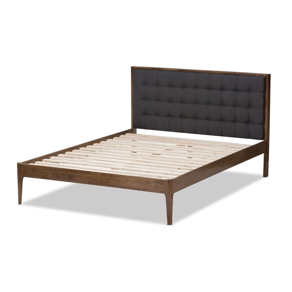 Grey Fabric Upholstered Button-Tufted King Size Platform Bed. Picture 11