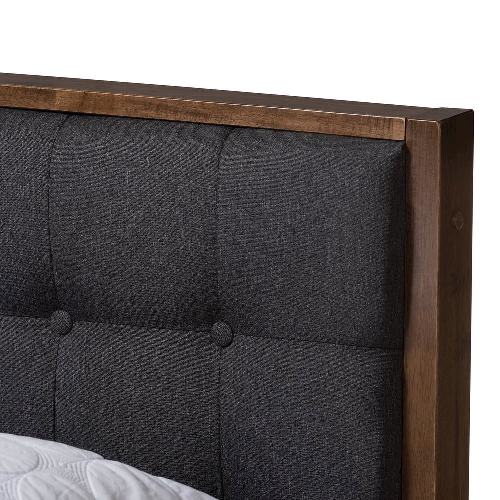 Grey Fabric Upholstered Button-Tufted King Size Platform Bed. Picture 12