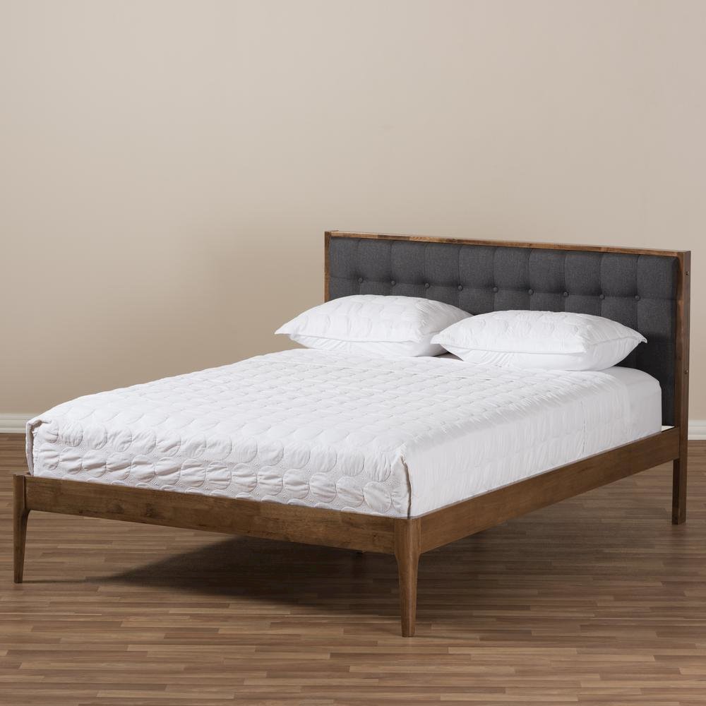 Grey Fabric Upholstered Button-Tufted King Size Platform Bed. Picture 15