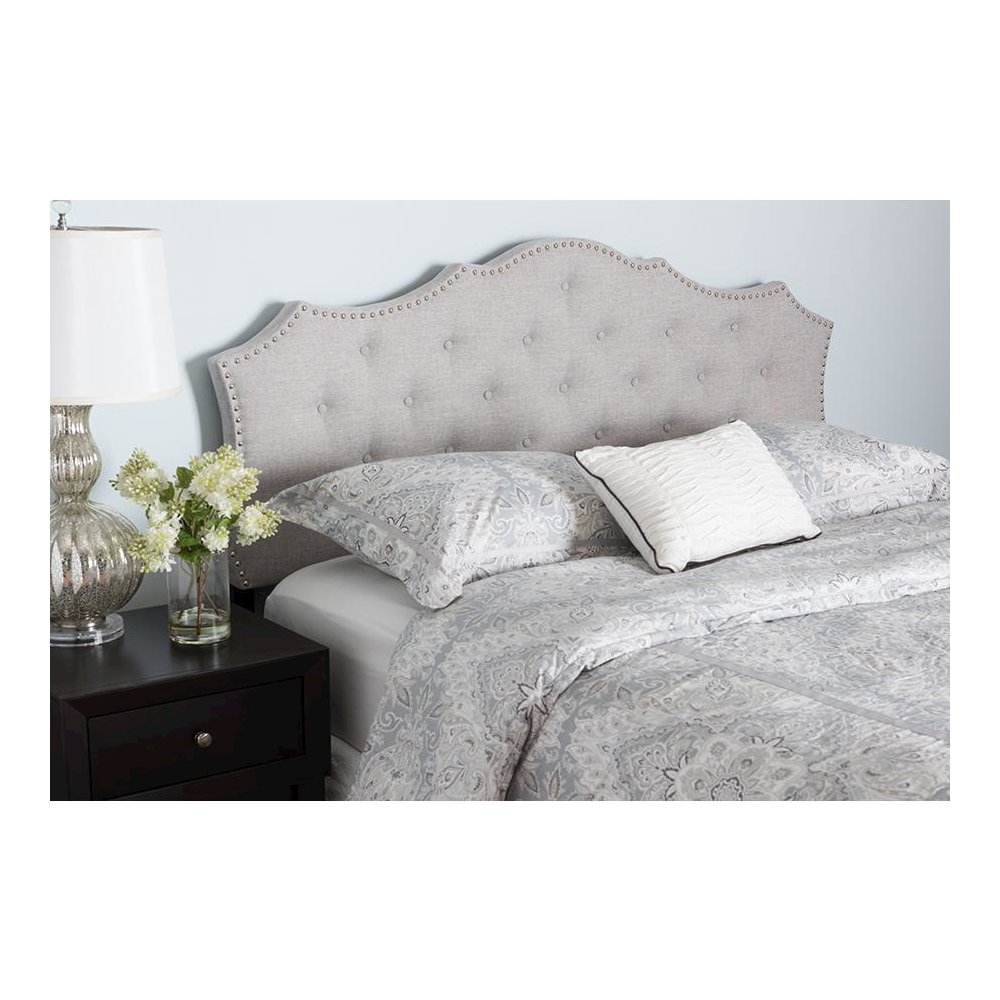 Aurora Modern and Contemporary Greyish Beige Fabric Queen Size Headboard. Picture 13