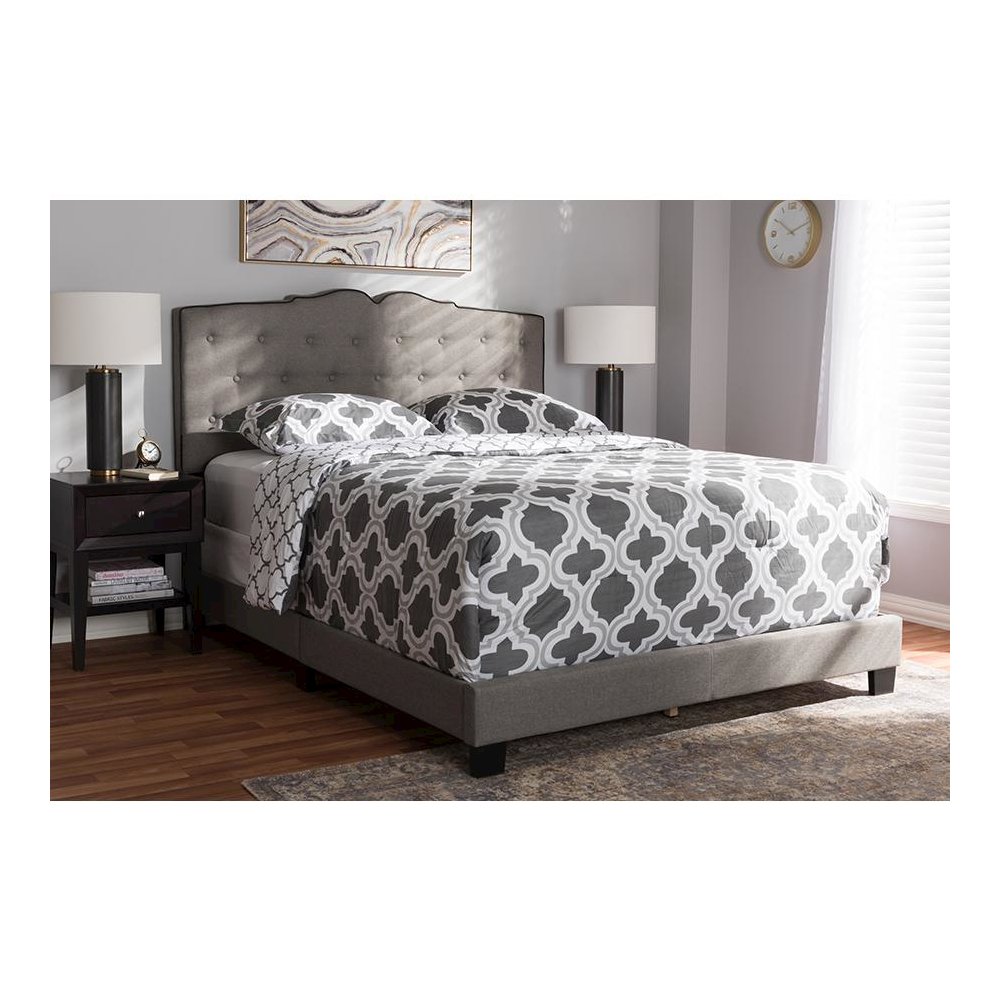 Vivienne Modern and Contemporary Light Grey Fabric Upholstered Queen Size Bed. Picture 21