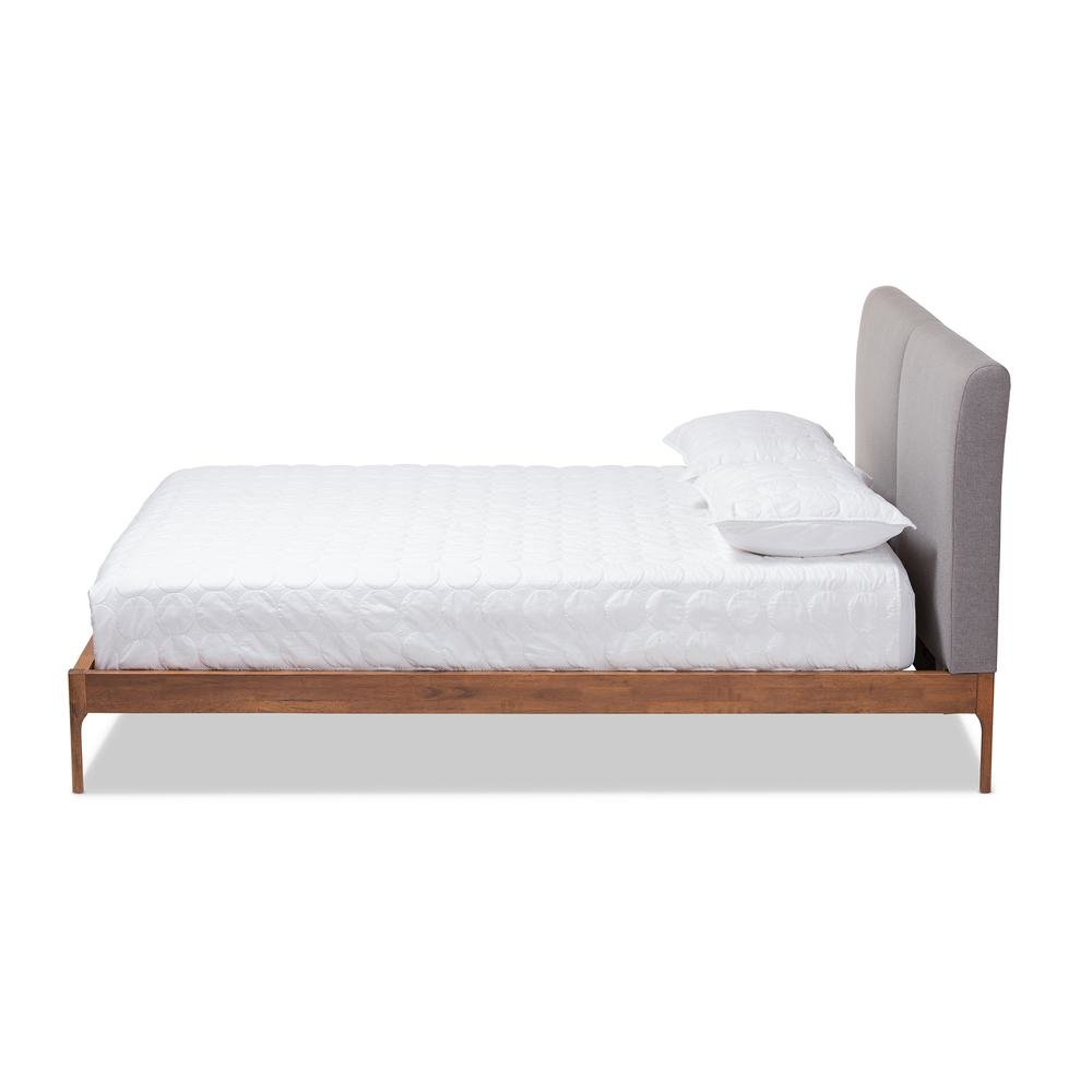 Grey Fabric Upholstered Walnut Finished King Size Platform Bed. Picture 12