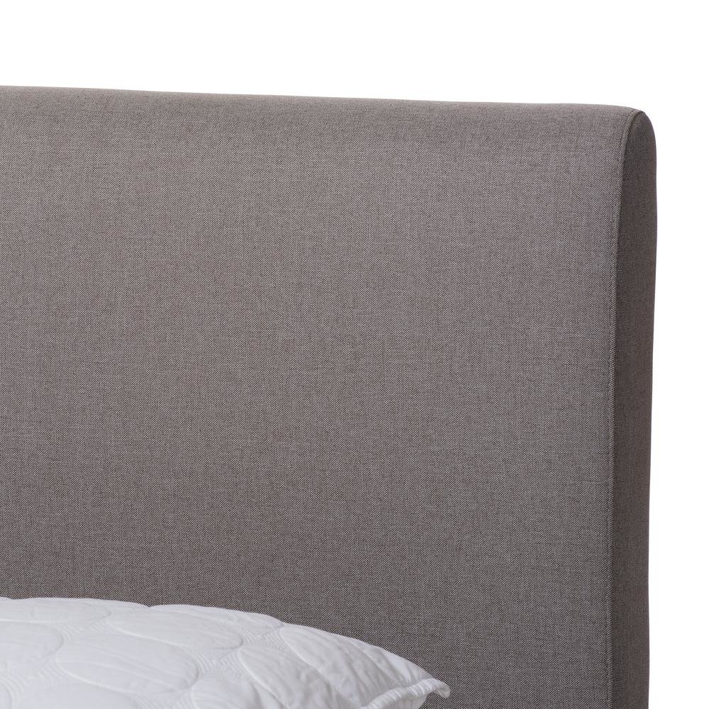 Grey Fabric Upholstered Walnut Finished King Size Platform Bed. Picture 14