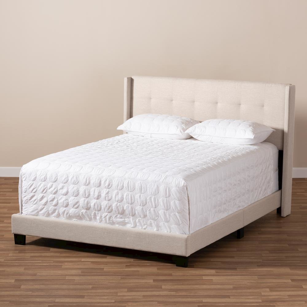 Lisette Modern and Contemporary Beige Fabric Upholstered King Size Bed. Picture 14