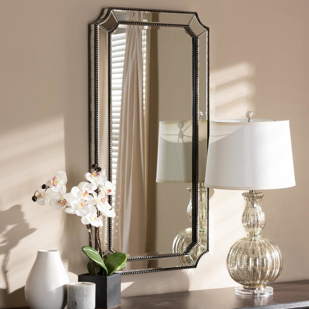 Baxton Studio Romina Art Deco Antique Silver Finished Accent Wall Mirror. Picture 8