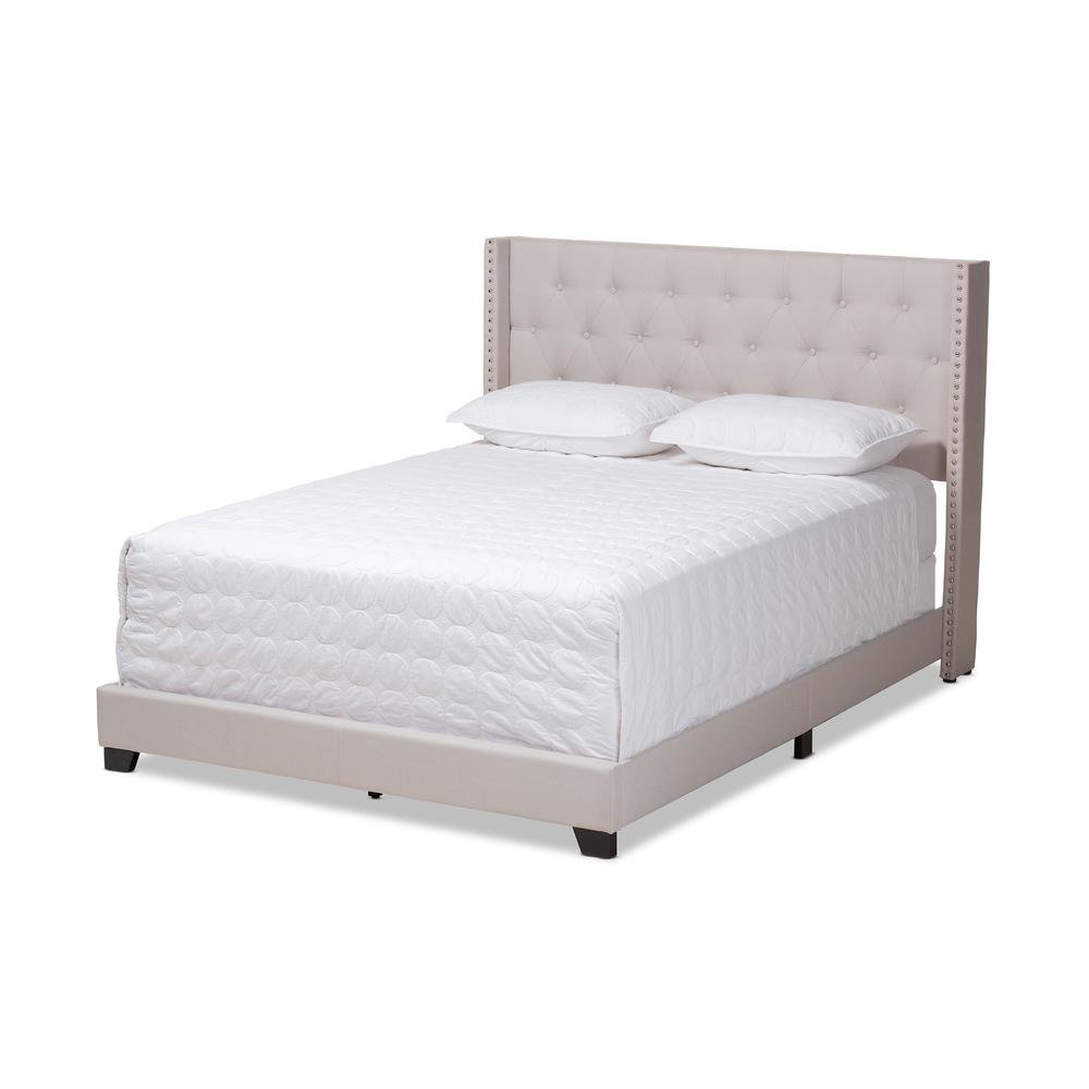 Brady Modern and Contemporary Beige Fabric Upholstered King Size Bed. Picture 11