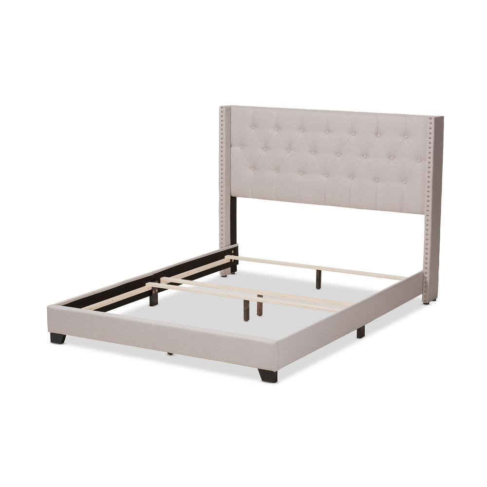 Brady Modern and Contemporary Beige Fabric Upholstered King Size Bed. Picture 13