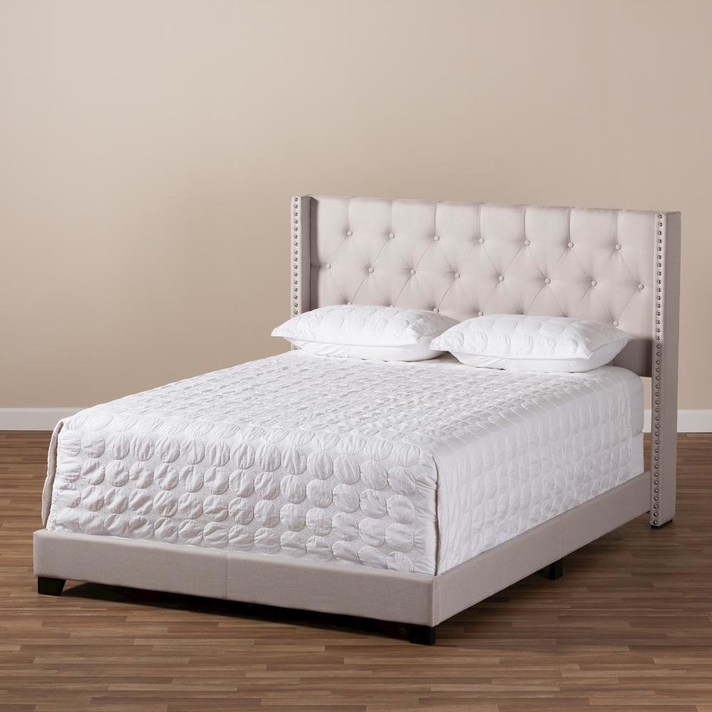 Brady Modern and Contemporary Beige Fabric Upholstered King Size Bed. Picture 17