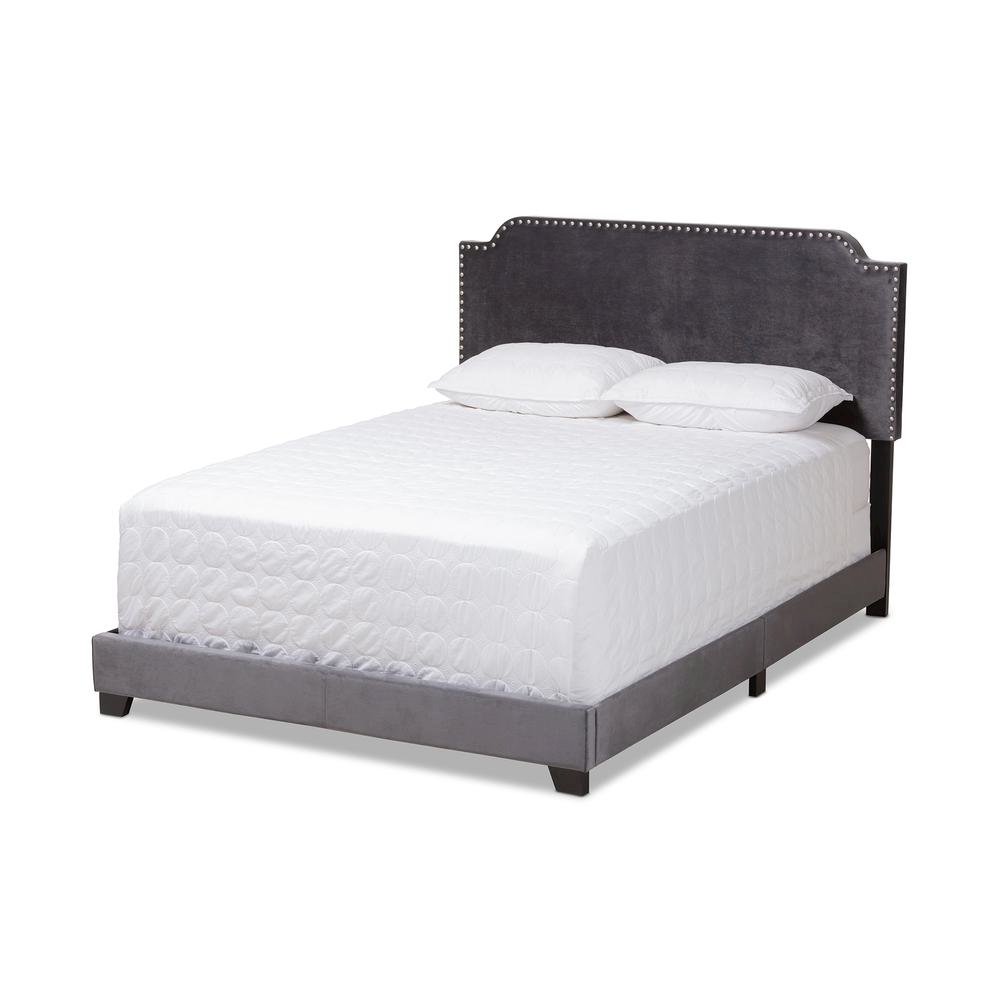 Baxton Studio Darcy Luxe and Glamour Dark Grey Velvet Upholstered King Size Bed. Picture 11