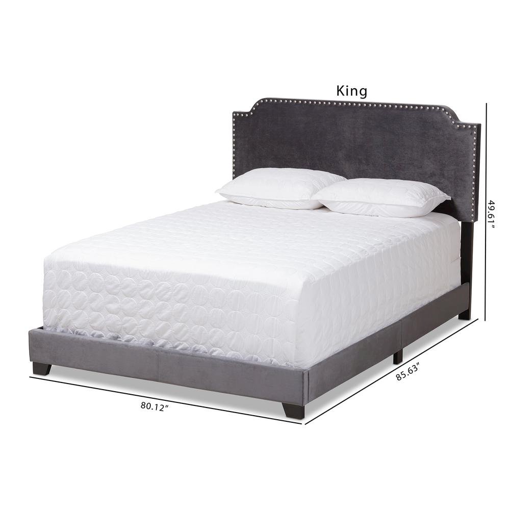 Baxton Studio Darcy Luxe and Glamour Dark Grey Velvet Upholstered King Size Bed. Picture 20