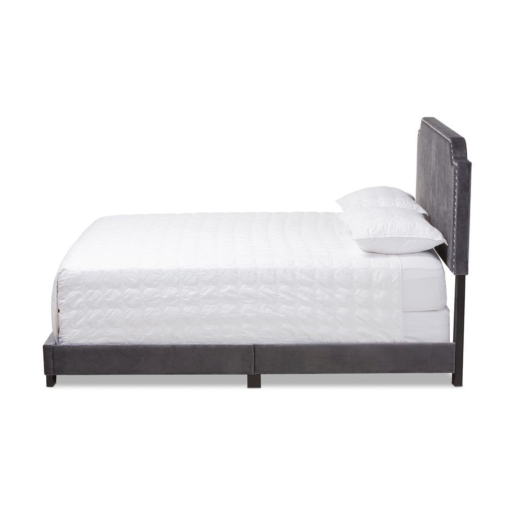 Baxton Studio Darcy Luxe and Glamour Dark Grey Velvet Upholstered King Size Bed. Picture 12