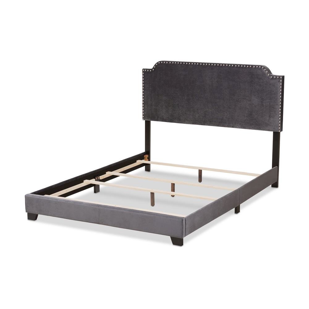 Baxton Studio Darcy Luxe and Glamour Dark Grey Velvet Upholstered King Size Bed. Picture 13