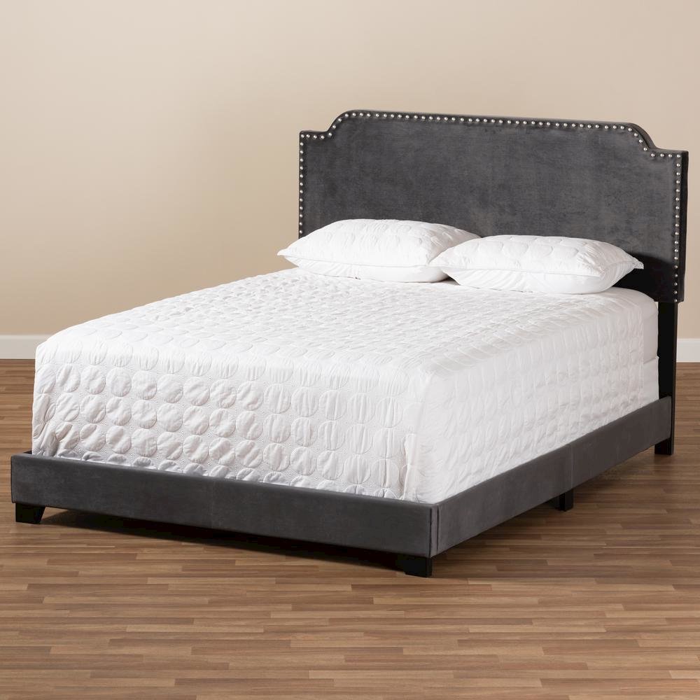 Baxton Studio Darcy Luxe and Glamour Dark Grey Velvet Upholstered King Size Bed. Picture 17