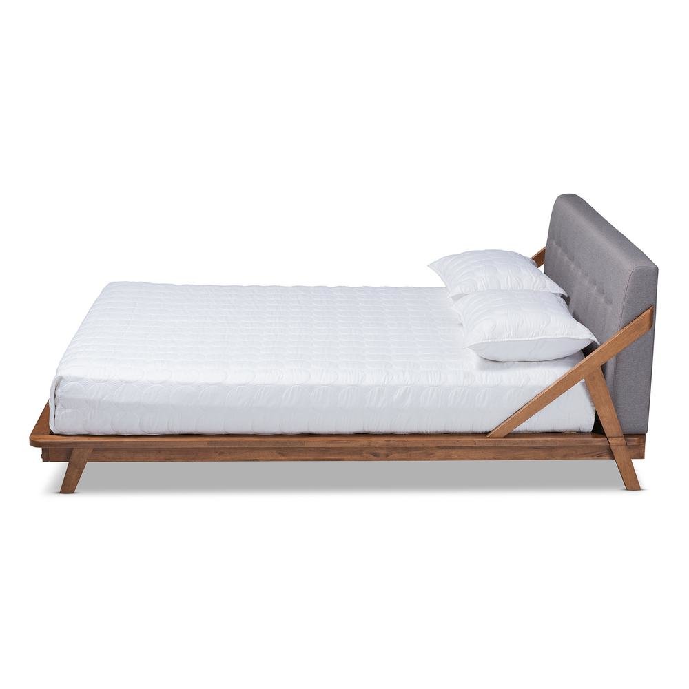 Sante Mid-Century Modern Grey Fabric Upholstered Wood King Size Platform Bed. Picture 12