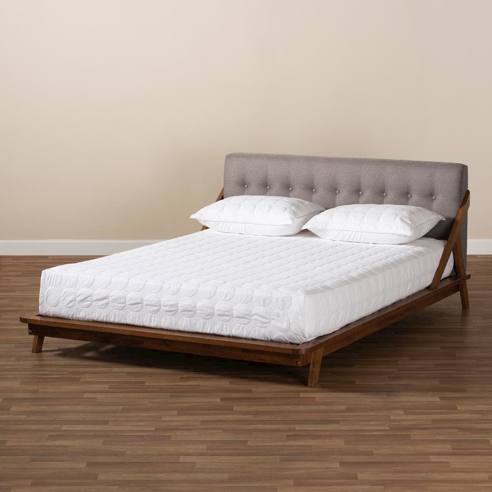 Sante Mid-Century Modern Grey Fabric Upholstered Wood King Size Platform Bed. Picture 18