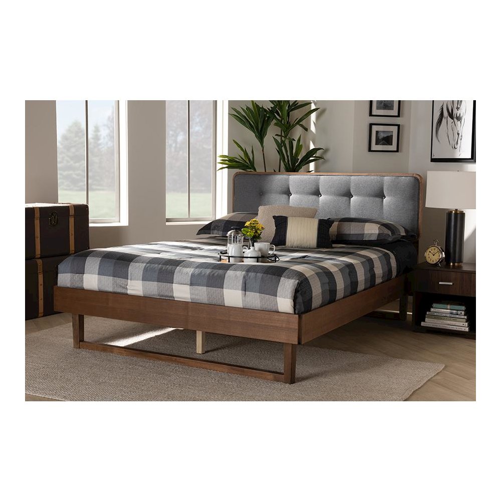 Ash Walnut Finished Wood Queen Size Platform Bed. Picture 21