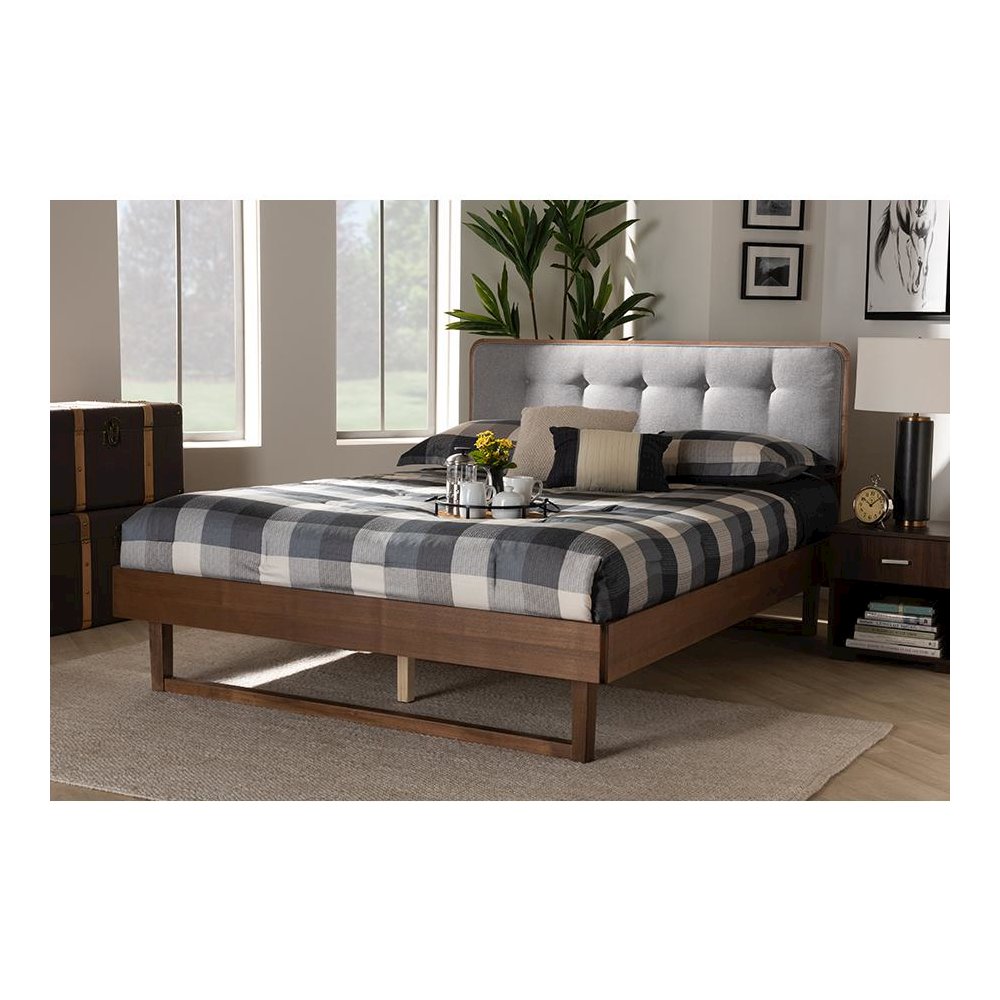 Ash Walnut Finished Wood Queen Size Platform Bed. Picture 21
