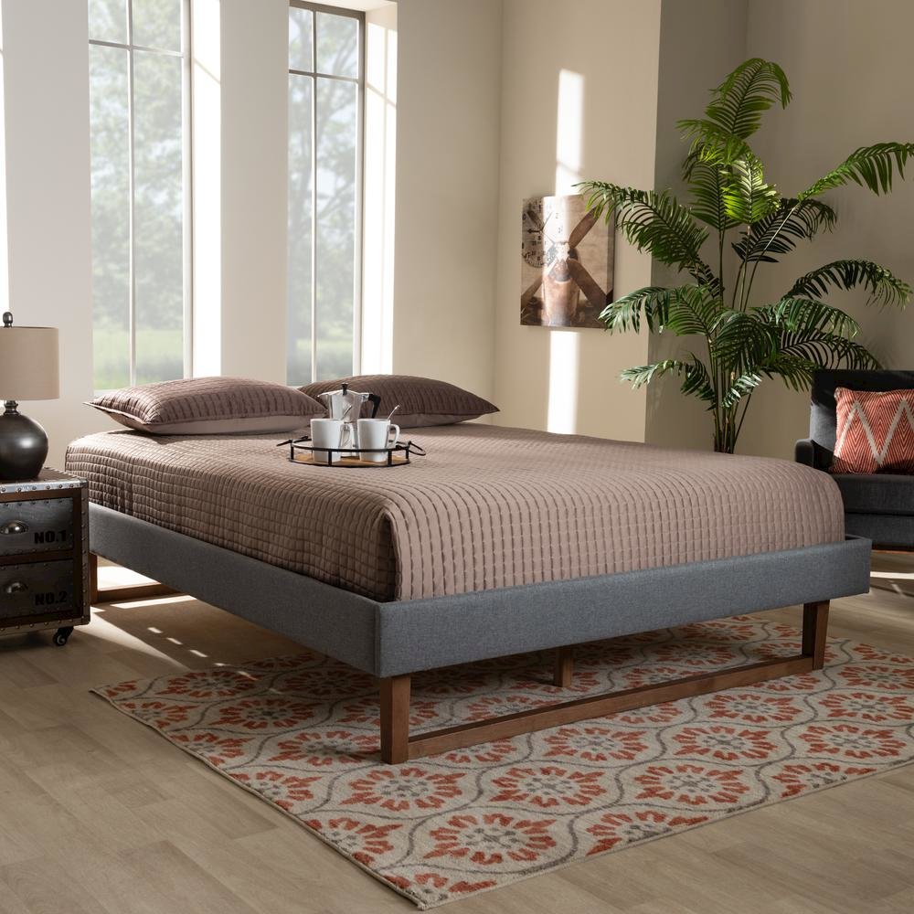 Walnut Brown Finished Wood Queen Size Platform Bed Frame. Picture 10