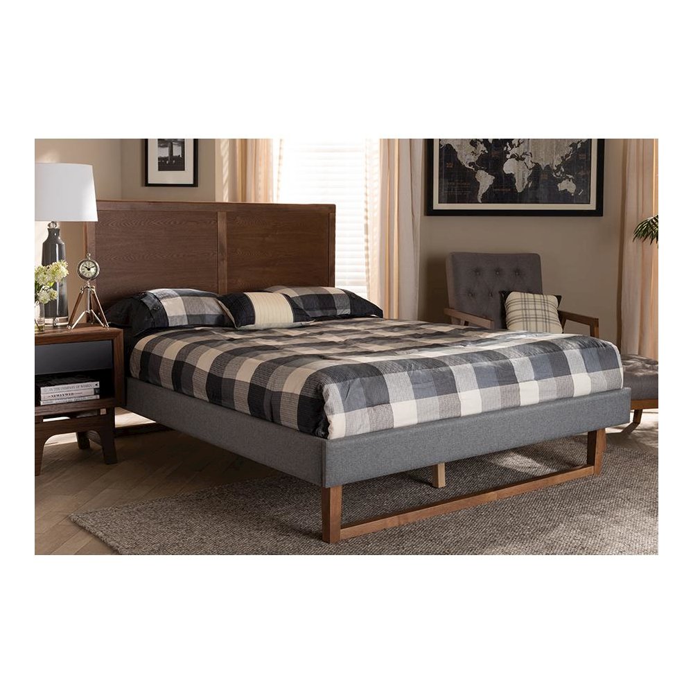 Ash Walnut Brown Finished Wood Queen Size Platform Bed. Picture 21