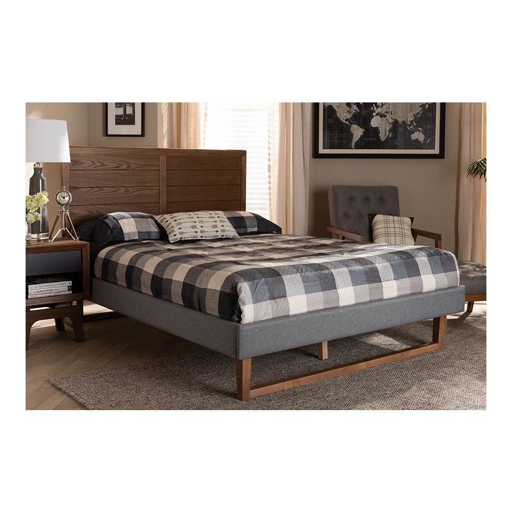 Ash Walnut Brown Finished Wood Queen Size Platform Bed. Picture 21
