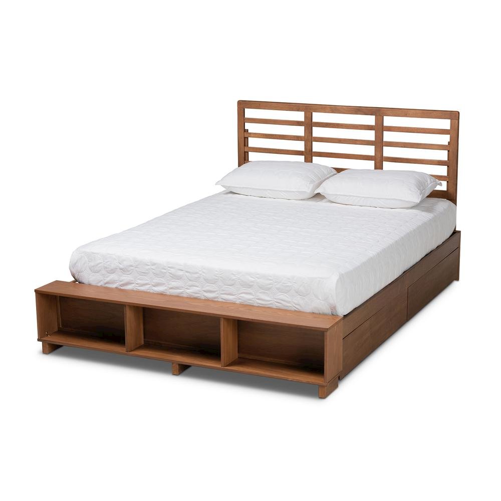 Walnut Brown Finished Wood 4-Drawer King Size Platform Storage Bed. Picture 15