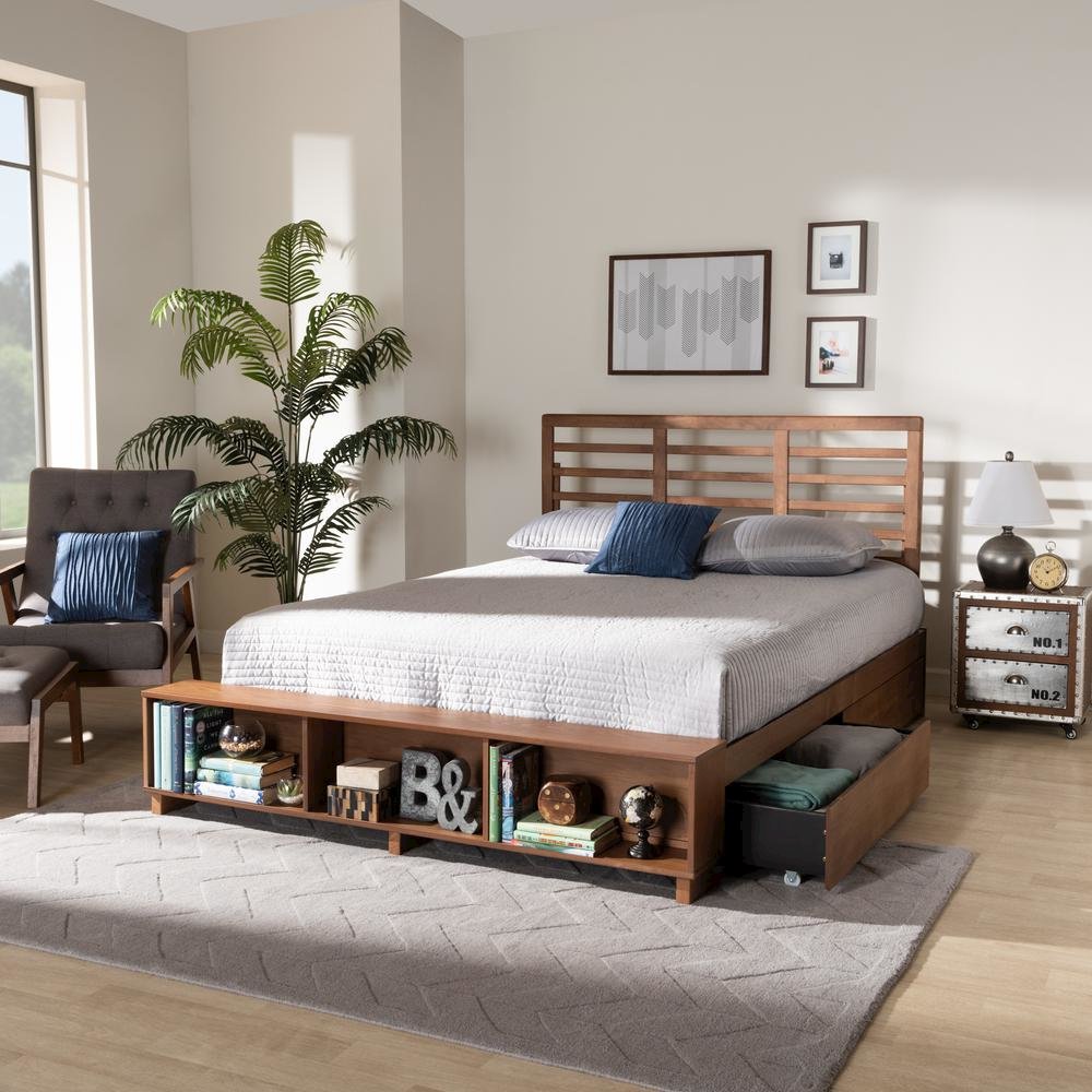 Walnut Brown Finished Wood 4-Drawer King Size Platform Storage Bed. Picture 24