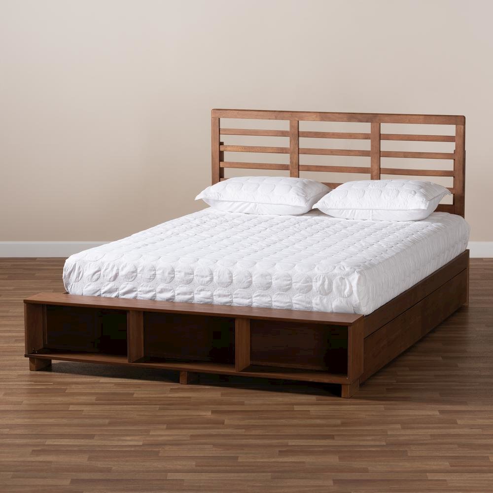 Walnut Brown Finished Wood 4-Drawer King Size Platform Storage Bed. Picture 25