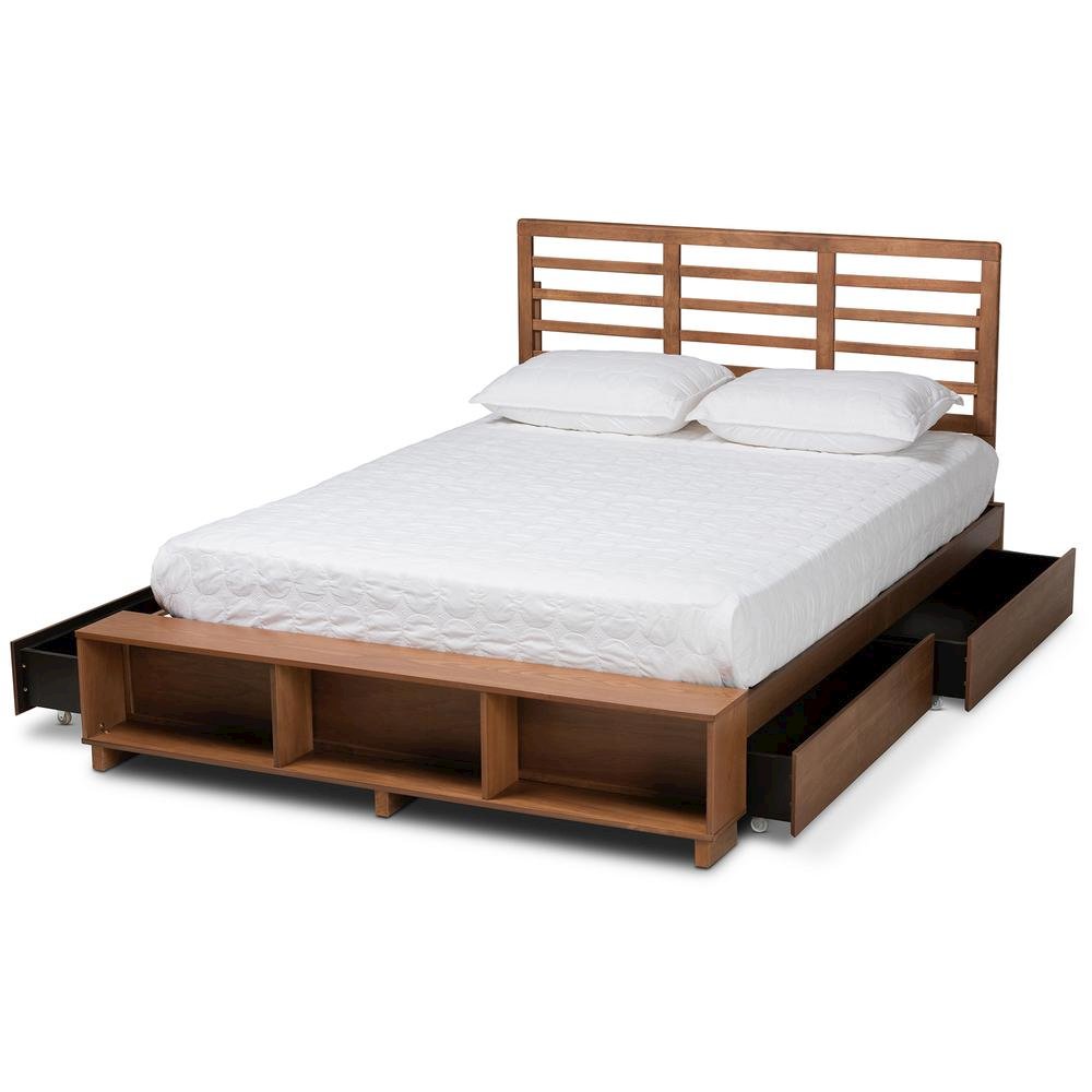 Walnut Brown Finished Wood 4-Drawer King Size Platform Storage Bed. Picture 16