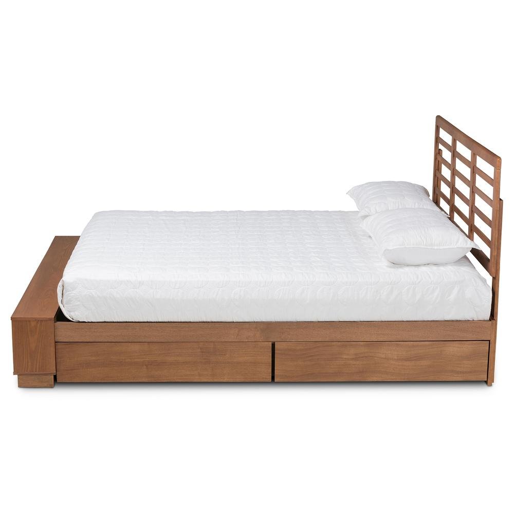 Walnut Brown Finished Wood 4-Drawer King Size Platform Storage Bed. Picture 17