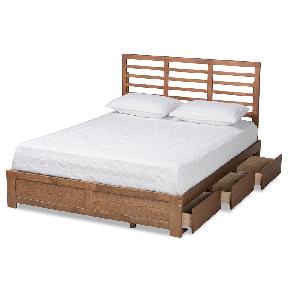 Walnut Brown Finished Wood King Size 3-Drawer Platform Storage Bed. Picture 14