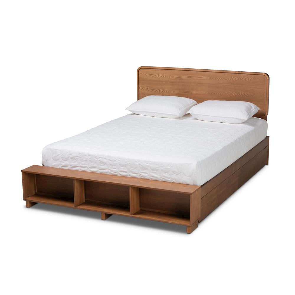 Walnut Brown Finished Wood 4-Drawer King Size Platform Storage Bed. Picture 15