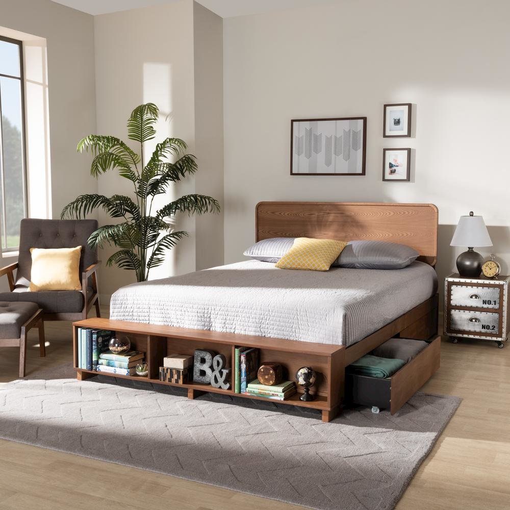Walnut Brown Finished Wood 4-Drawer King Size Platform Storage Bed. Picture 24