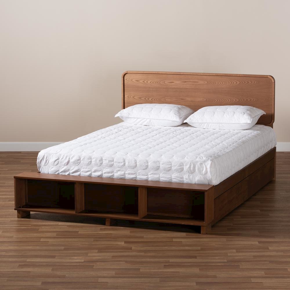 Walnut Brown Finished Wood 4-Drawer King Size Platform Storage Bed. Picture 25