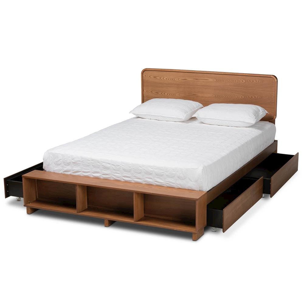Walnut Brown Finished Wood 4-Drawer King Size Platform Storage Bed. Picture 16